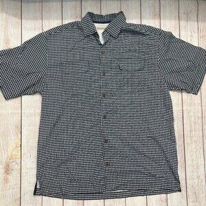Tommy Bahama Mens Silk‎ Shirt M Black White Geometric Check Short Sleeve Camp
